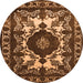 Round Machine Washable Oriental Orange Industrial Area Rugs, wshurb2235org