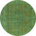 Round Machine Washable Oriental Turquoise Industrial Area Rugs, wshurb2236turq