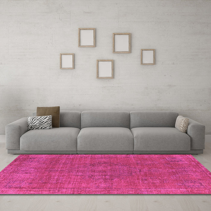 Machine Washable Oriental Pink Industrial Rug in a Living Room, wshurb2236pnk