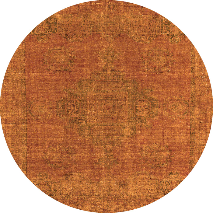 Round Machine Washable Oriental Orange Industrial Area Rugs, wshurb2236org