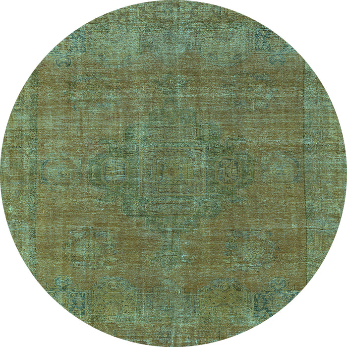 Round Machine Washable Oriental Light Blue Industrial Rug, wshurb2236lblu