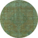 Round Machine Washable Oriental Light Blue Industrial Rug, wshurb2236lblu