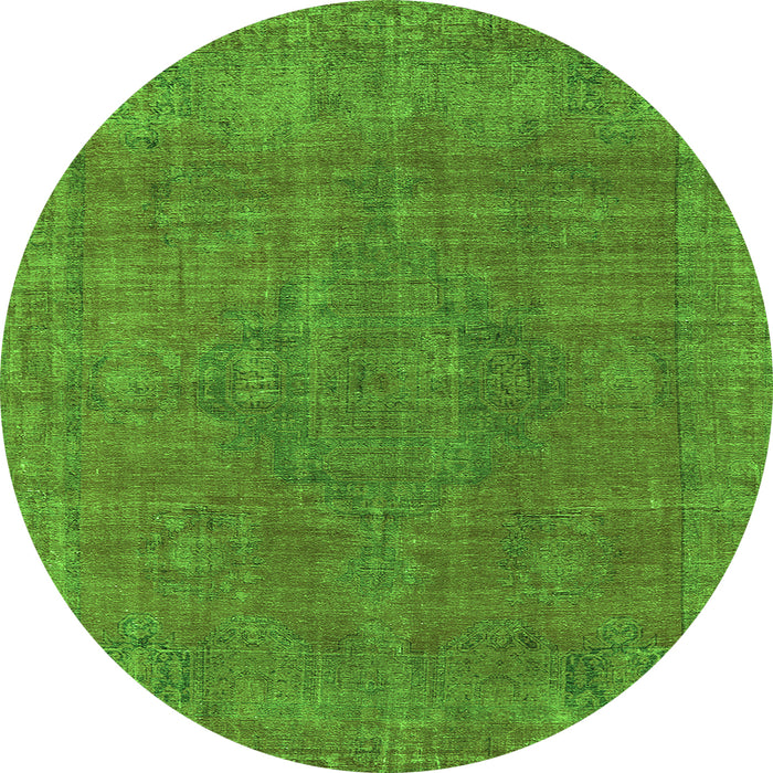 Round Machine Washable Oriental Green Industrial Area Rugs, wshurb2236grn