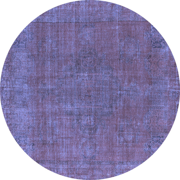 Round Machine Washable Oriental Blue Industrial Rug, wshurb2236blu