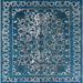 Square Machine Washable Industrial Modern Koi Blue Rug, wshurb2237