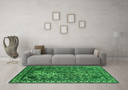 Machine Washable Oriental Green Industrial Area Rugs in a Living Room,, wshurb2237grn
