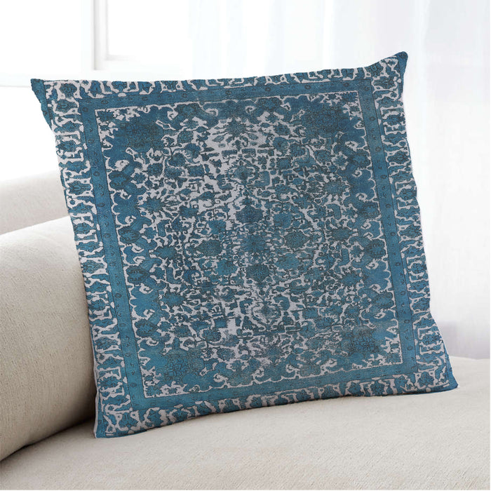 Lifestyle Image of Mid-Century Modern Urban Square Koi Blue Throw Pillow, 18 inch by 18 inch, pwurb2237
