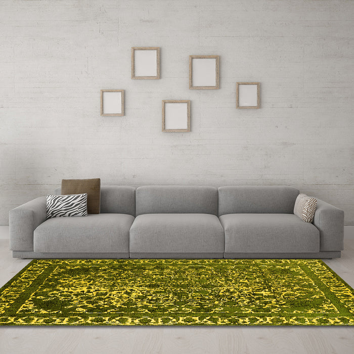 Machine Washable Oriental Yellow Industrial Rug in a Living Room, wshurb2237yw