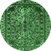 Round Machine Washable Oriental Emerald Green Industrial Area Rugs, wshurb2237emgrn