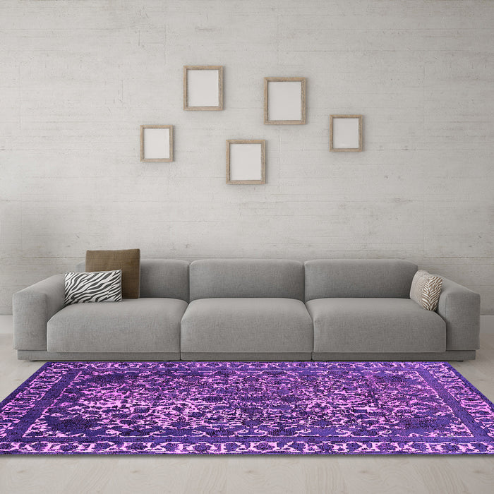Machine Washable Oriental Pink Industrial Rug in a Living Room, wshurb2237pnk