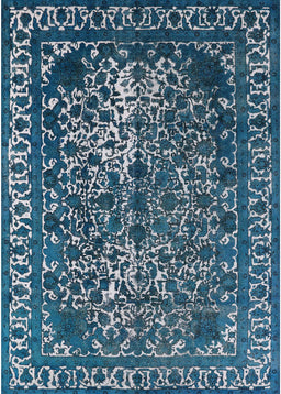 Mid-Century Modern Koi Blue Oriental Rug, urb2237