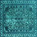 Square Machine Washable Oriental Turquoise Industrial Area Rugs, wshurb2237turq