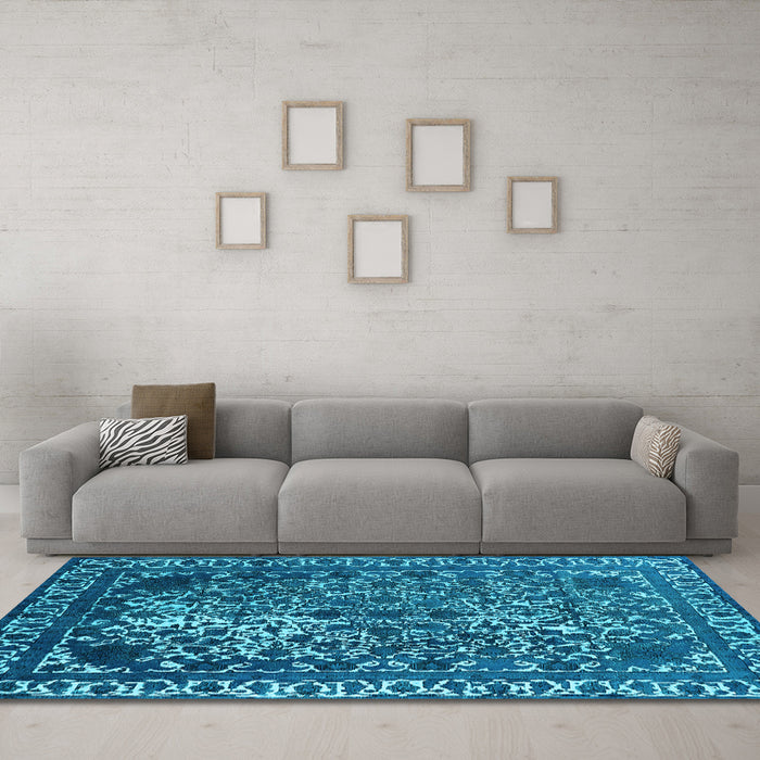 Machine Washable Oriental Light Blue Industrial Rug in a Living Room, wshurb2237lblu