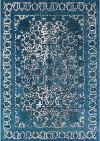 Machine Washable Industrial Modern Koi Blue Rug, wshurb2237