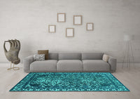 Machine Washable Oriental Turquoise Industrial Rug, wshurb2237turq