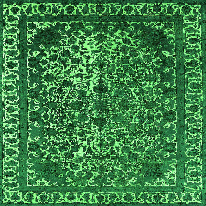 Square Machine Washable Oriental Green Industrial Area Rugs, wshurb2237grn