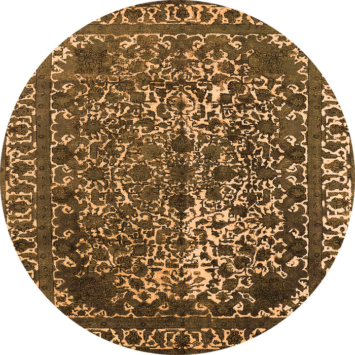 Round Machine Washable Oriental Orange Industrial Area Rugs, wshurb2237org