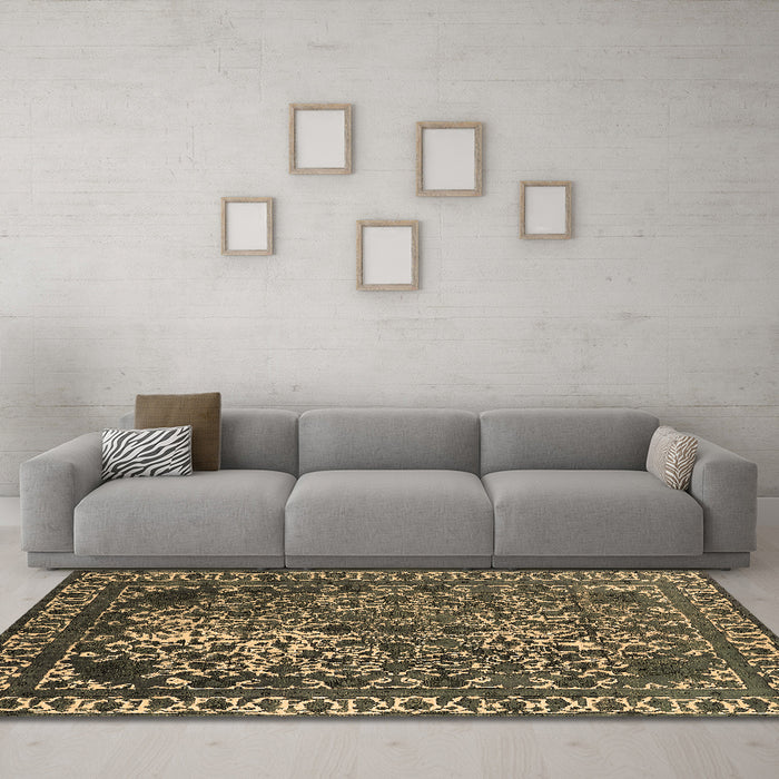 Machine Washable Oriental Brown Industrial Rug in a Living Room,, wshurb2237brn