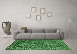Machine Washable Oriental Emerald Green Industrial Area Rugs in a Living Room,, wshurb2237emgrn