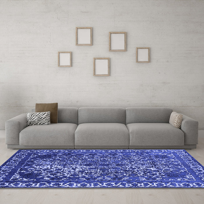 Machine Washable Oriental Blue Industrial Rug in a Living Room, wshurb2237blu