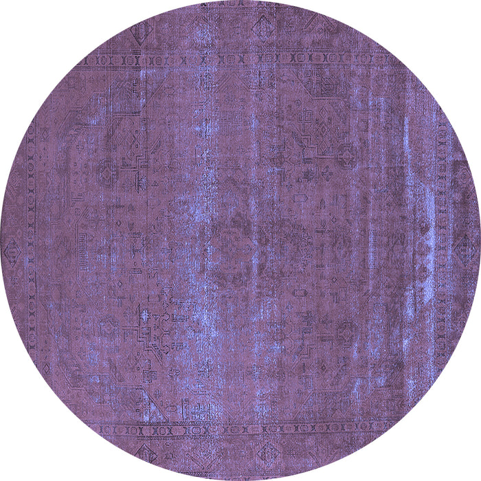 Round Machine Washable Oriental Blue Industrial Rug, wshurb2238blu