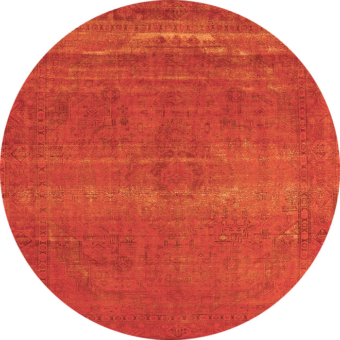Round Machine Washable Oriental Orange Industrial Area Rugs, wshurb2238org