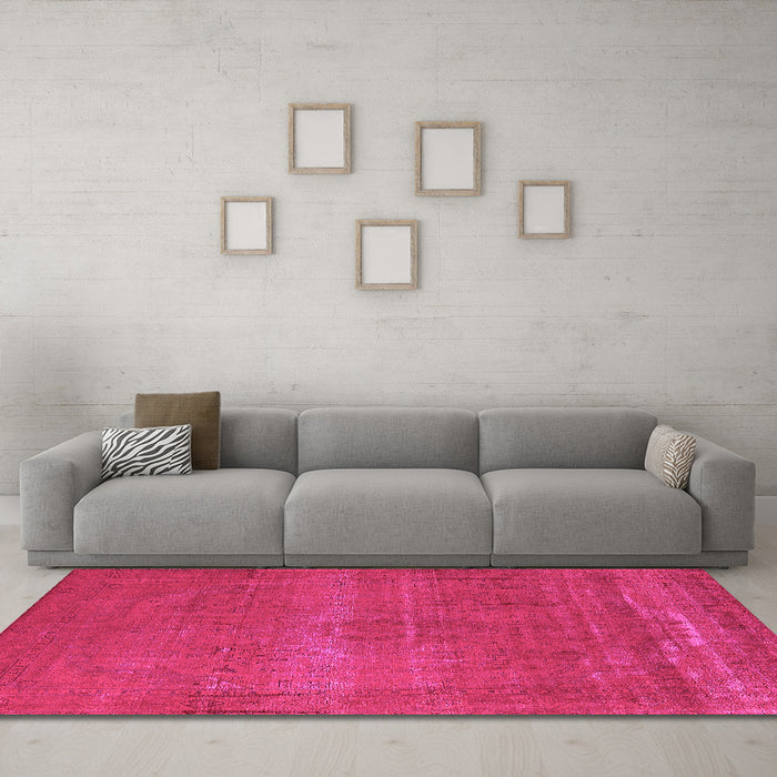 Machine Washable Oriental Pink Industrial Rug in a Living Room, wshurb2238pnk
