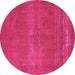 Round Machine Washable Oriental Pink Industrial Rug, wshurb2238pnk