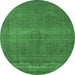 Round Machine Washable Oriental Emerald Green Industrial Area Rugs, wshurb2238emgrn