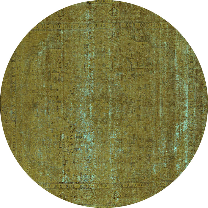 Round Oriental Turquoise Industrial Rug, urb2238turq