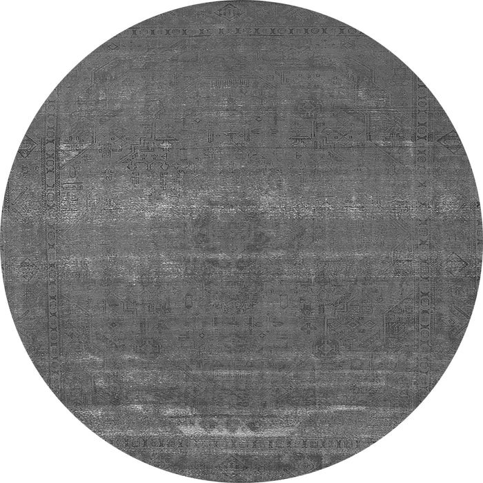 Round Machine Washable Oriental Gray Industrial Rug, wshurb2238gry