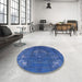 Round Mid-Century Modern Sapphire Blue Persian Rug in a Office, urb2239