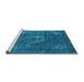 Sideview of Machine Washable Persian Turquoise Bohemian Area Rugs, wshurb2239turq