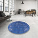 Round Machine Washable Industrial Modern Sapphire Blue Rug in a Office, wshurb2239