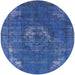 Round Mid-Century Modern Sapphire Blue Persian Rug, urb2239