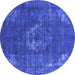 Round Machine Washable Persian Blue Bohemian Rug, wshurb2239blu
