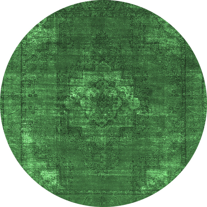 Round Machine Washable Persian Emerald Green Bohemian Area Rugs, wshurb2239emgrn