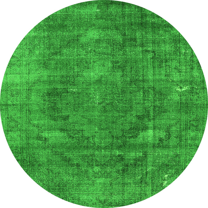 Round Machine Washable Oriental Green Industrial Area Rugs, wshurb2240grn