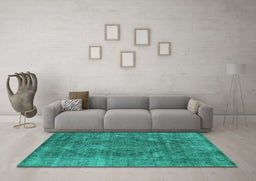 Machine Washable Oriental Turquoise Industrial Area Rugs in a Living Room,, wshurb2240turq