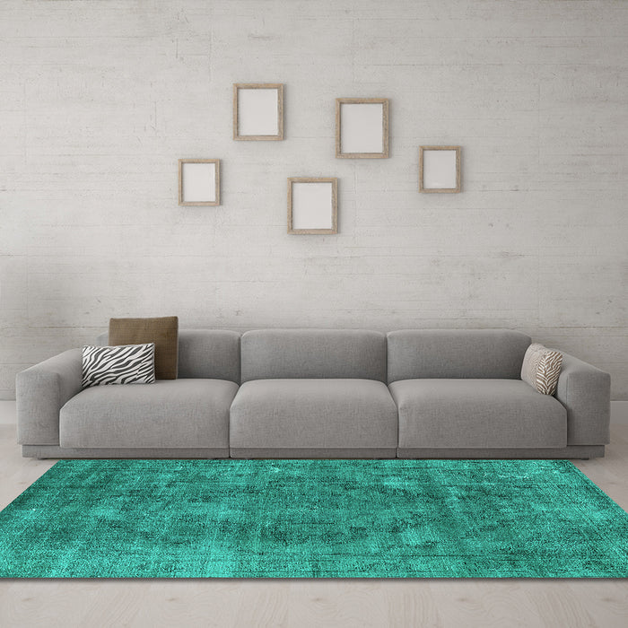 Machine Washable Oriental Turquoise Industrial Area Rugs in a Living Room,, wshurb2240turq
