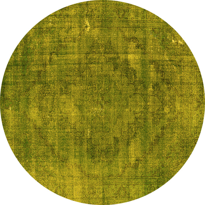 Round Machine Washable Oriental Yellow Industrial Rug, wshurb2240yw