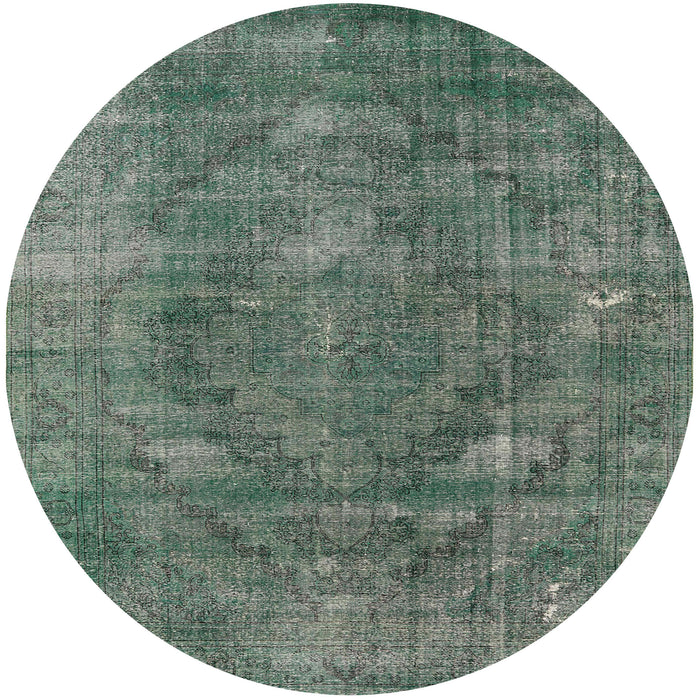 Round Mid-Century Modern Green Oriental Rug, urb2240