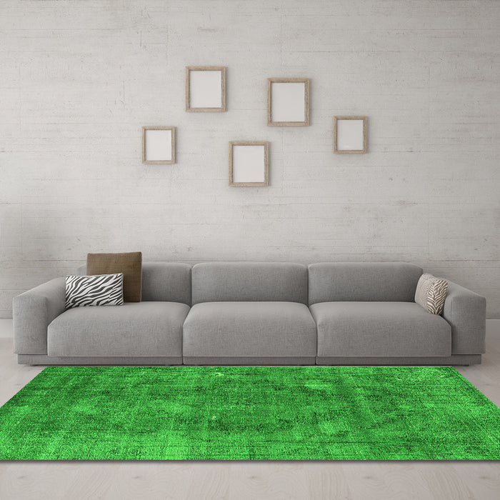 Machine Washable Oriental Green Industrial Area Rugs in a Living Room,, wshurb2240grn