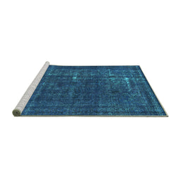 Sideview of Machine Washable Persian Turquoise Bohemian Area Rugs, wshurb2241turq