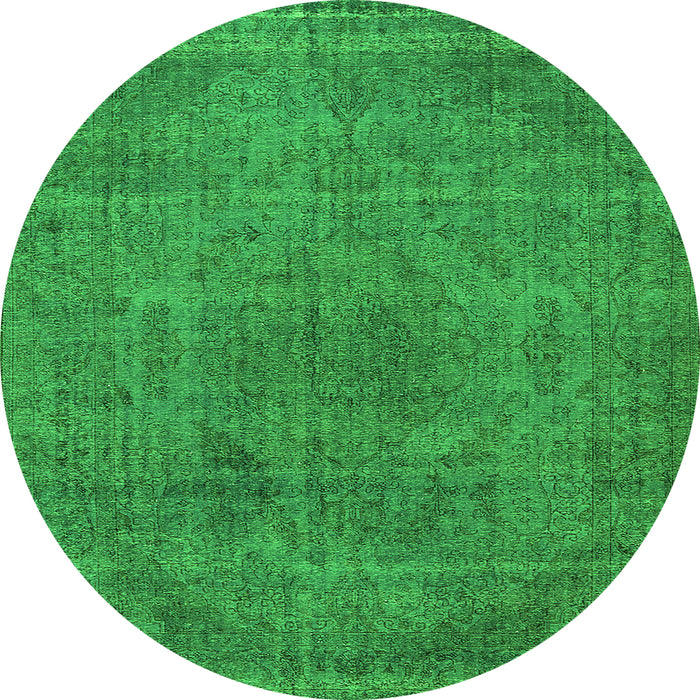 Round Machine Washable Oriental Green Industrial Area Rugs, wshurb2242grn