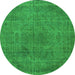 Round Machine Washable Oriental Green Industrial Area Rugs, wshurb2242grn