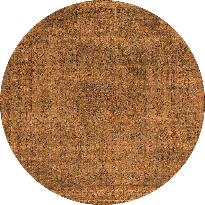 Round Machine Washable Oriental Orange Industrial Area Rugs, wshurb2242org