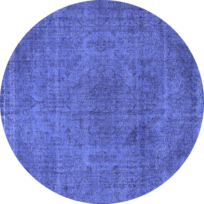 Round Machine Washable Oriental Blue Industrial Rug, wshurb2242blu