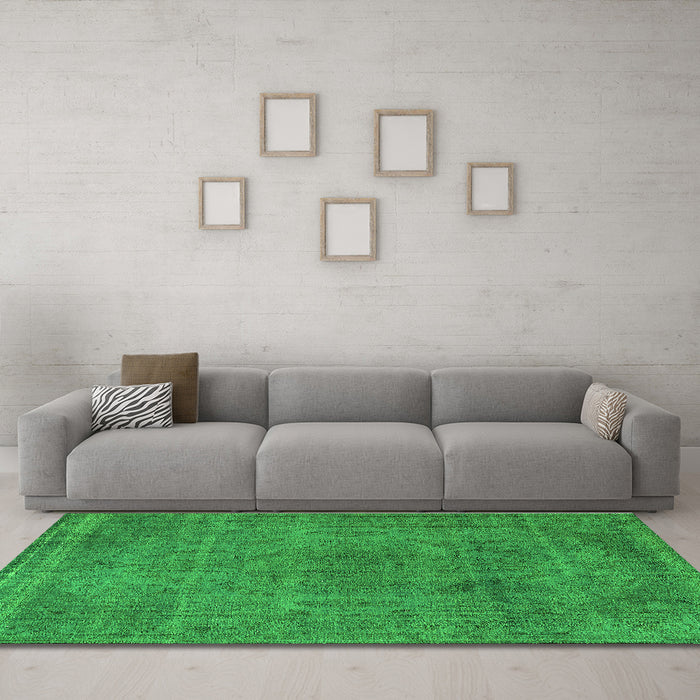 Machine Washable Oriental Green Industrial Area Rugs in a Living Room,, wshurb2242grn