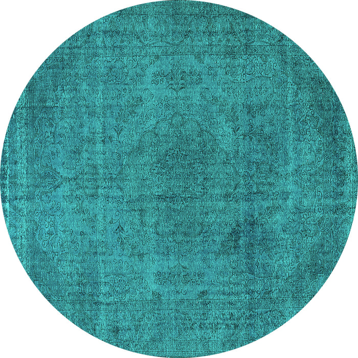 Round Machine Washable Oriental Turquoise Industrial Area Rugs, wshurb2242turq